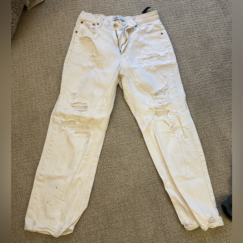 Zara white ripped jeans, size 8